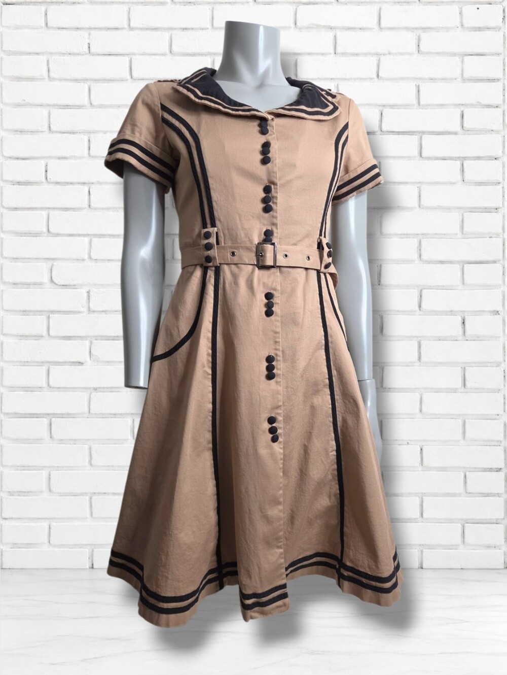 Voodoo Vixen Size L "Pilot" 40s/50s Vintage Inspired Khaki Military Swing Dress